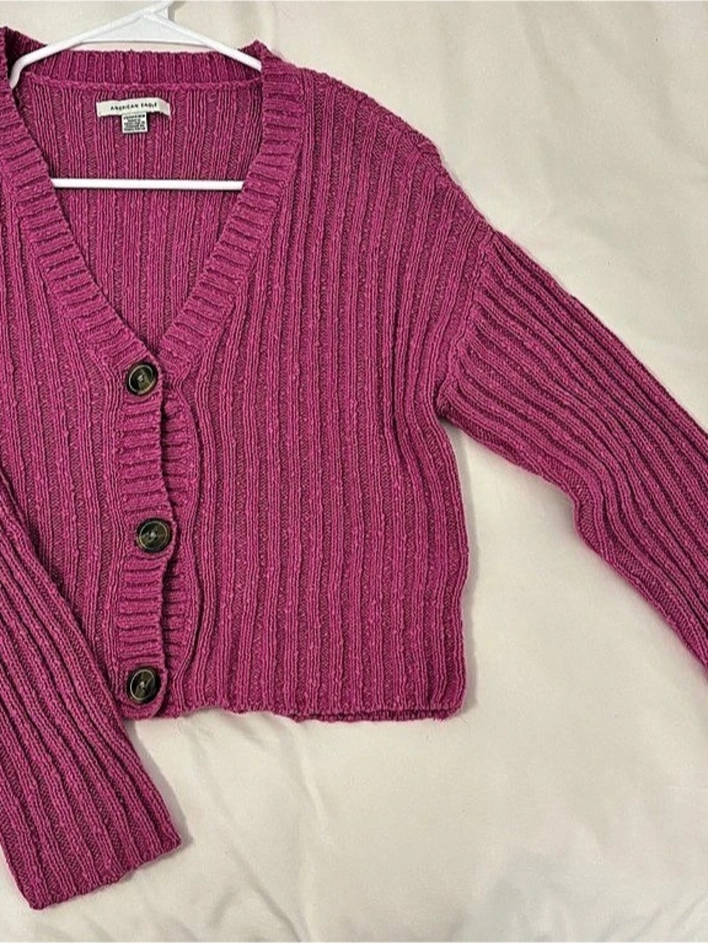 American Eagle Ribbed Button Cardigan in Pink Size XS